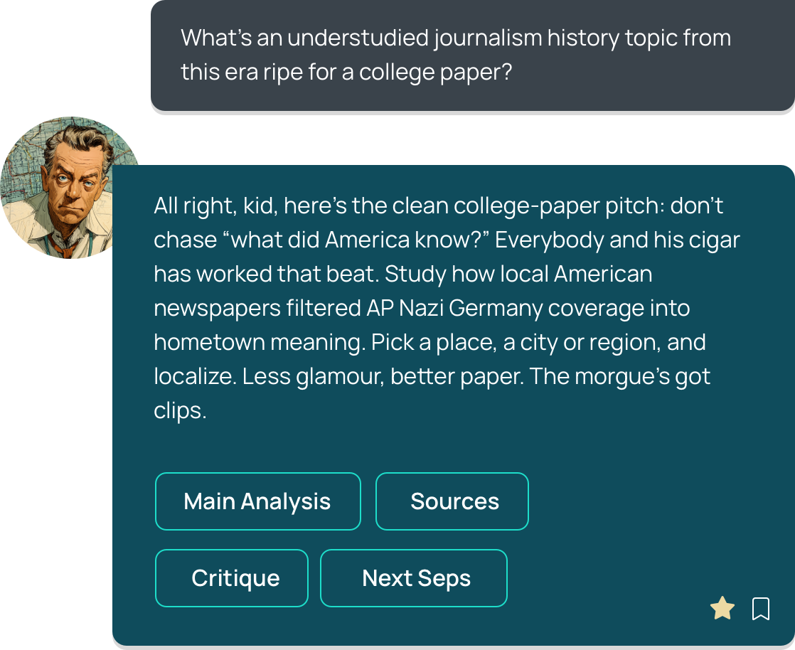News Agents chat interface showing a historical conversation